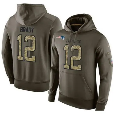 NFL Men's  New England Patriots #12 Tom Brady Stitched Green Olive Salute To Service KO Performance Hoodie