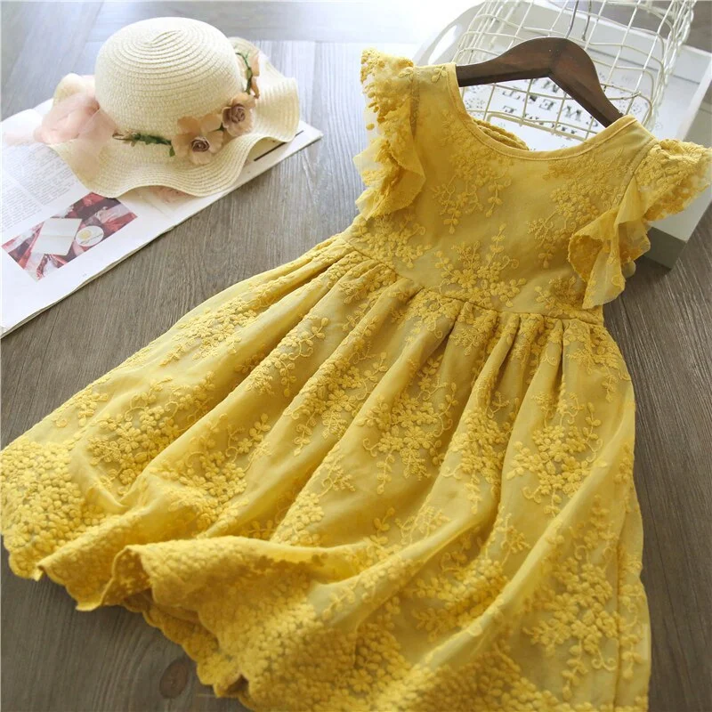 Summer Casual Princess Dress For Baby Girls 2022 New Fashion Lace Flower Clothes Kids Bowknot Ruffles Flare Costume For Children