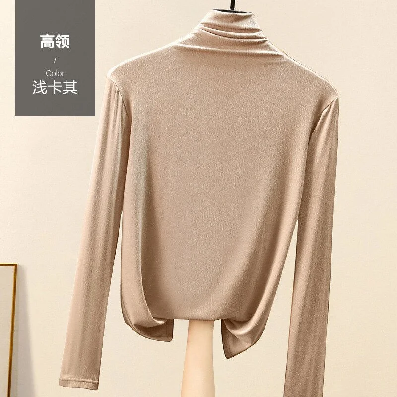 High Quality Soft Comfortable Modal T-shirt Top Women Casual Korean Long Sleeve Slim Basic Tshirt Femme Clothing Spring Autumn