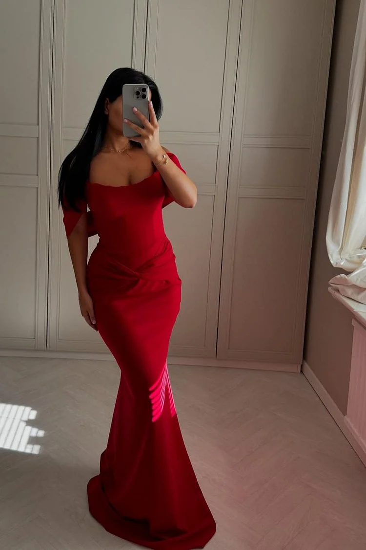 Off the Shoulder Sleeveless Long Mermaid Prom Dress With Pleated XJ0330