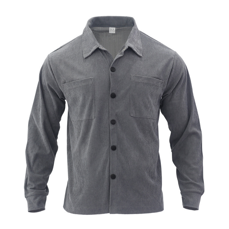 Casual Multi-pocket Solid Corduroy Button-up Shirt
