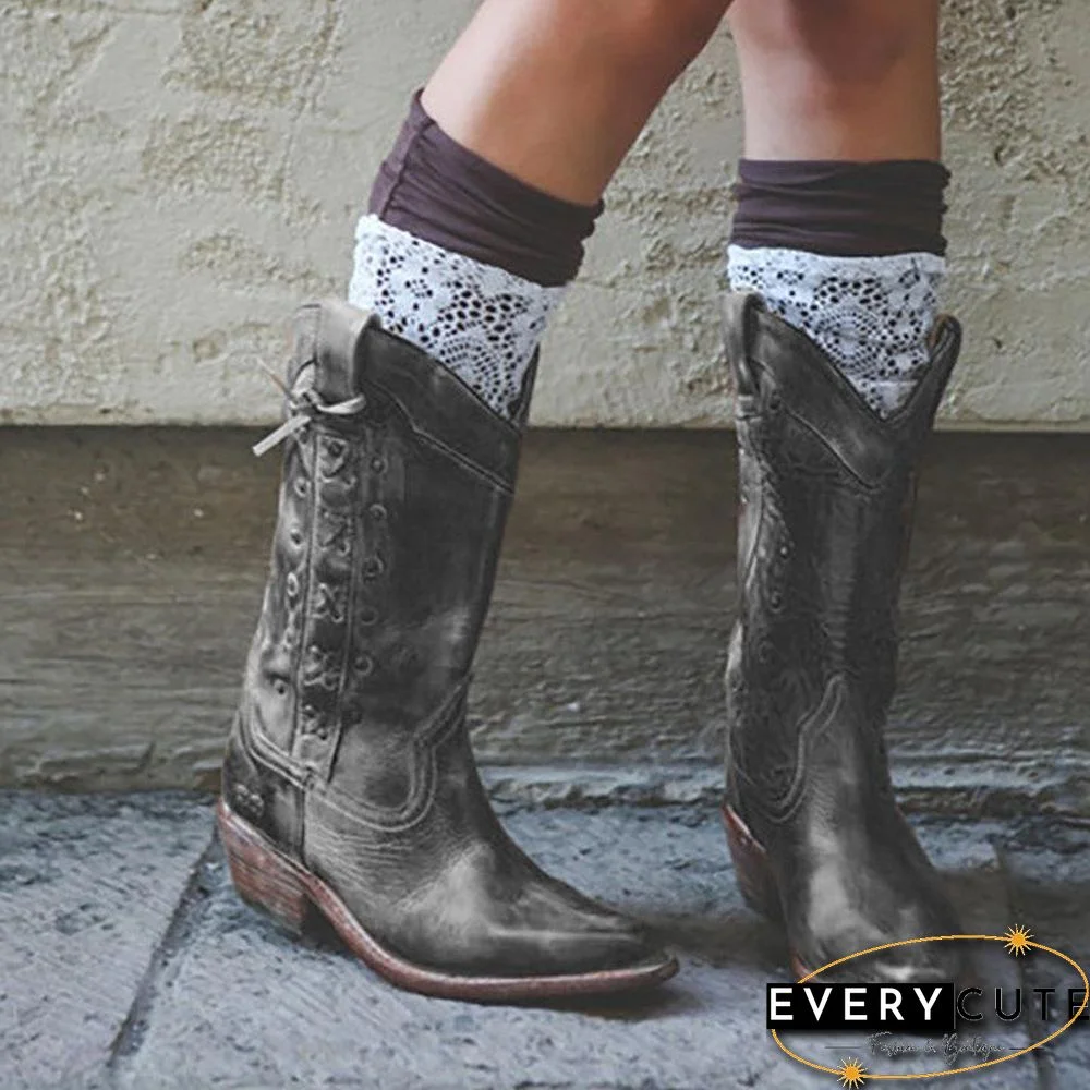 Vintage Pointed Toe Zipper Date Boots