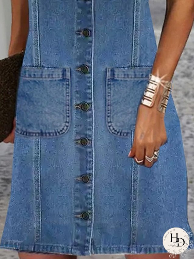 Casual Dress Denim Shirt Dress Midi Dress Denim Fashion Modern Outdoor Daily Vacation V Neck Button Pocket Short Sleeve Summer Spring Regular Fit Blue Plain S M L XL 2XL for Women