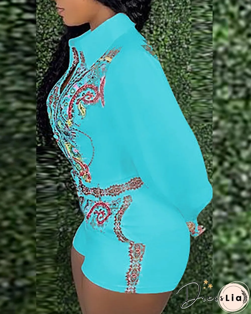 Paisley Print Button Design Rompers With Belt