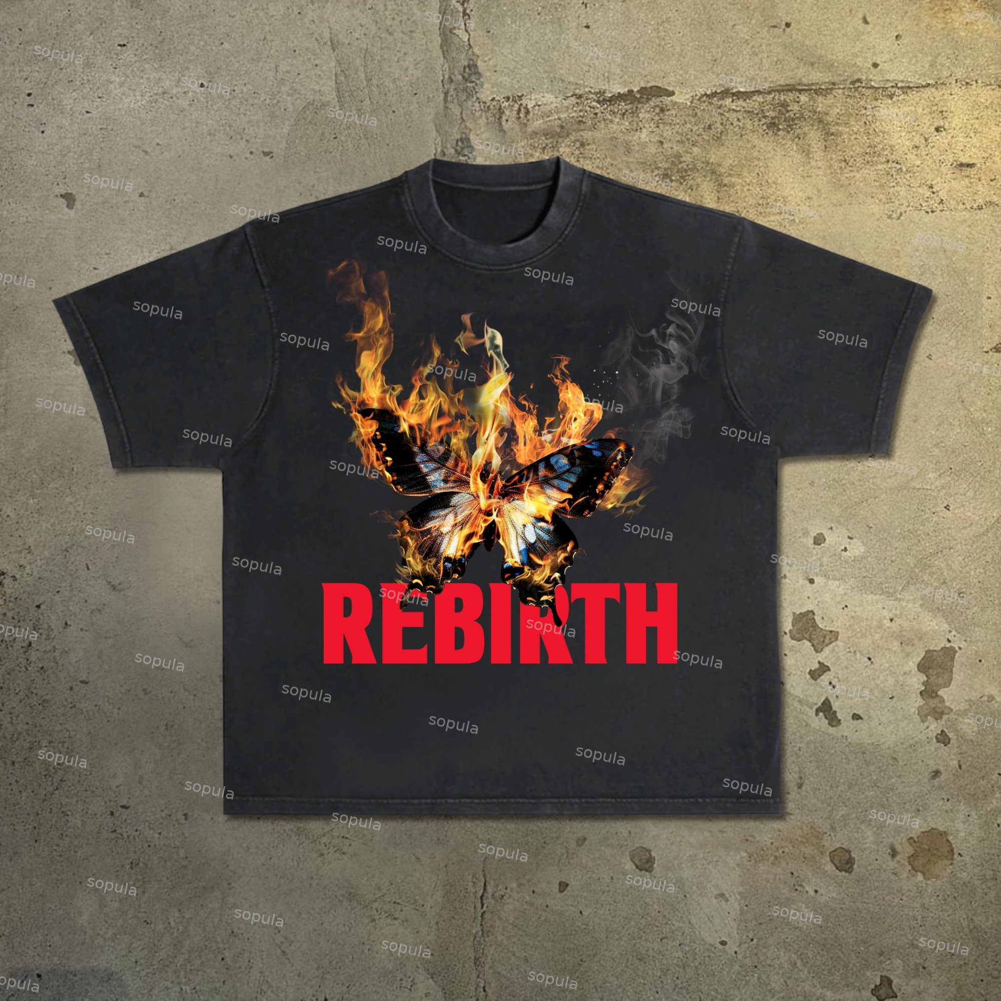 Vintage The Reborn Butterfly Of Nirvana Print Acid Washed T-Shirt - SOPULA