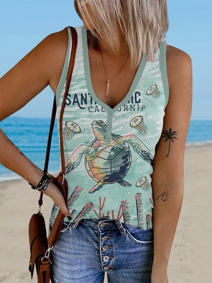 🔥Buy 3 Get 10% Off🔥Women's Resort Turtle Print Casual Tank Top
