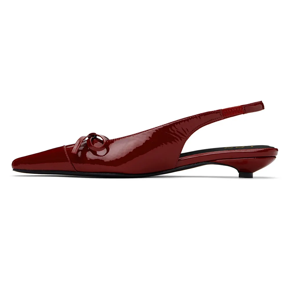 Pointed Toe Bow Accent Slingback Women's Dress Flats in Burgundy