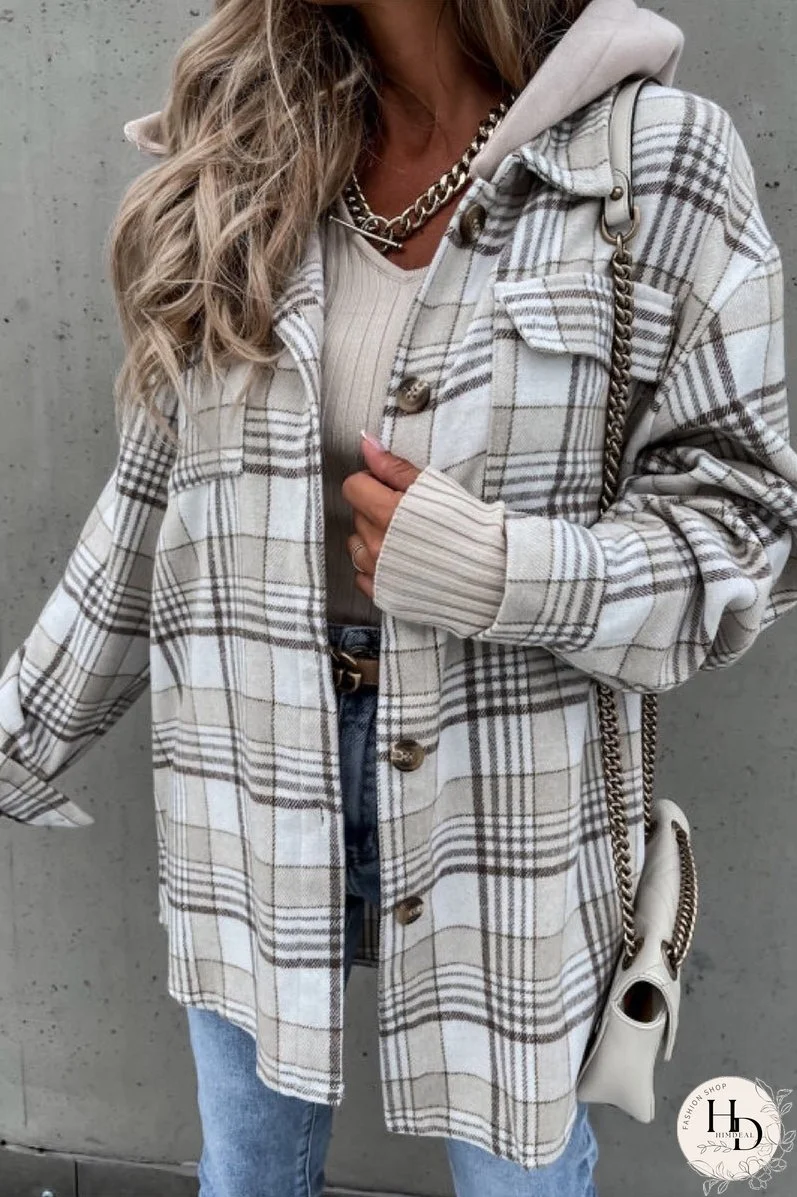 Fashion Casual Plaid Contrast Turndown Collar Outerwear