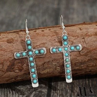 MidiSono - Artificial Turquoise Cross Shape Earrings