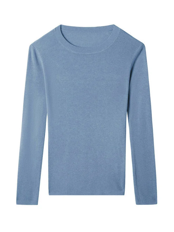 Solid Color Skinny Long Sleeves Round-Neck Sweater Tops Pullovers Knitwear