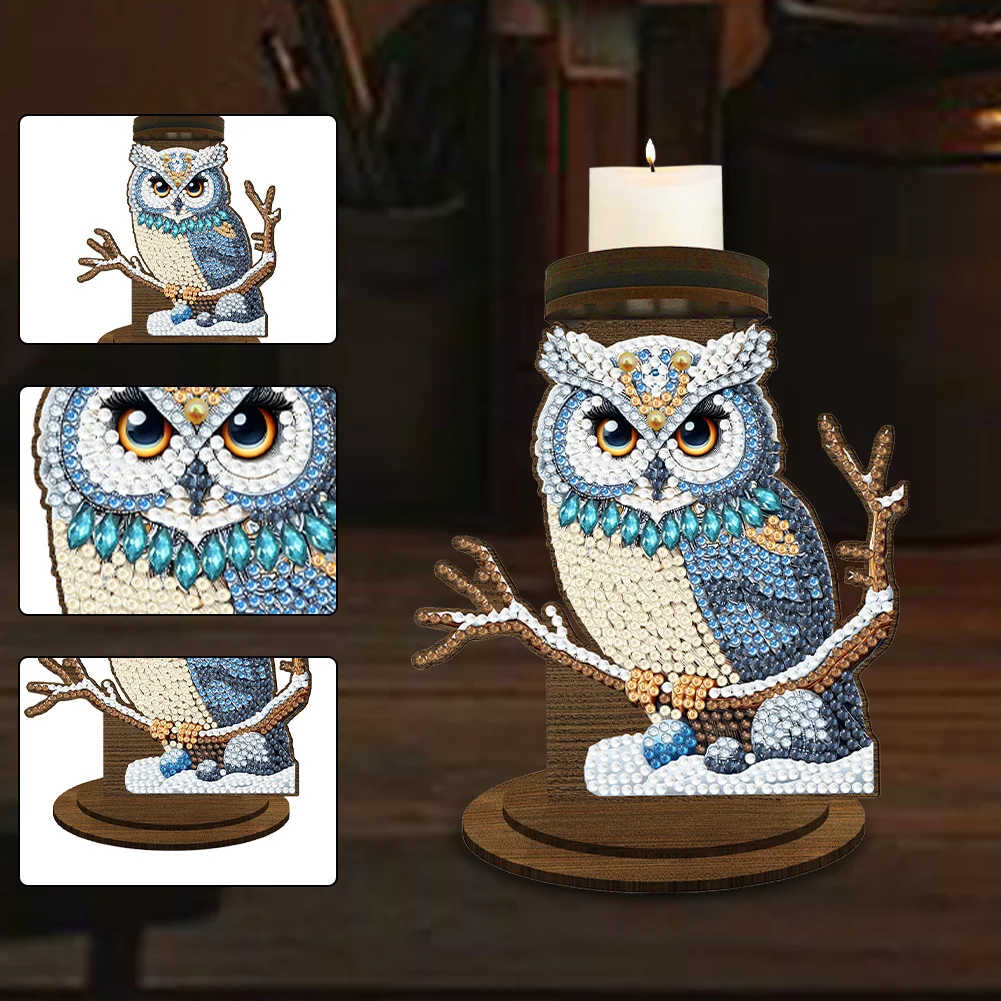 Wooden Owl 5D DIY Diamond Painting Candle Holder Decoration for Home Office