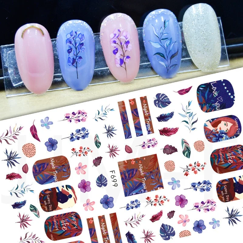 1pcs Black White 3D Nail Art Stickers Sliders Flowers Mandala Leaf Geometry Adhesive Nail Decals Foil Design Manicure-Nail Inspo