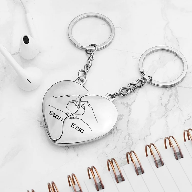 Personalized Name Puzzle Heart Couple Keychain Engrave Matching Couple Gifts, Special Gift For Him/Her