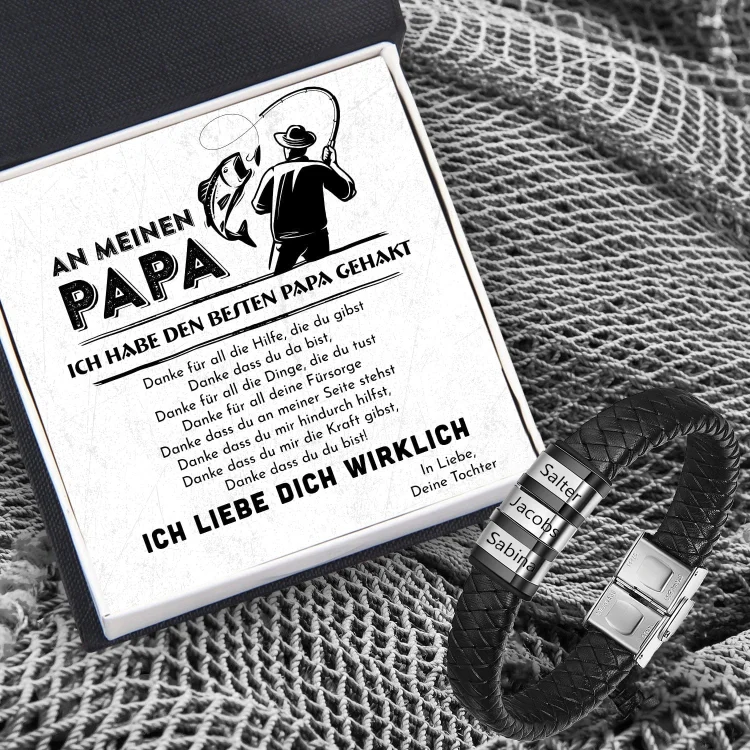 Herren Personalisiertes 3 Namen Armband aus geflochtenem Leder-An Meinen Papa- Geschenk mit Nachrichtenkarte