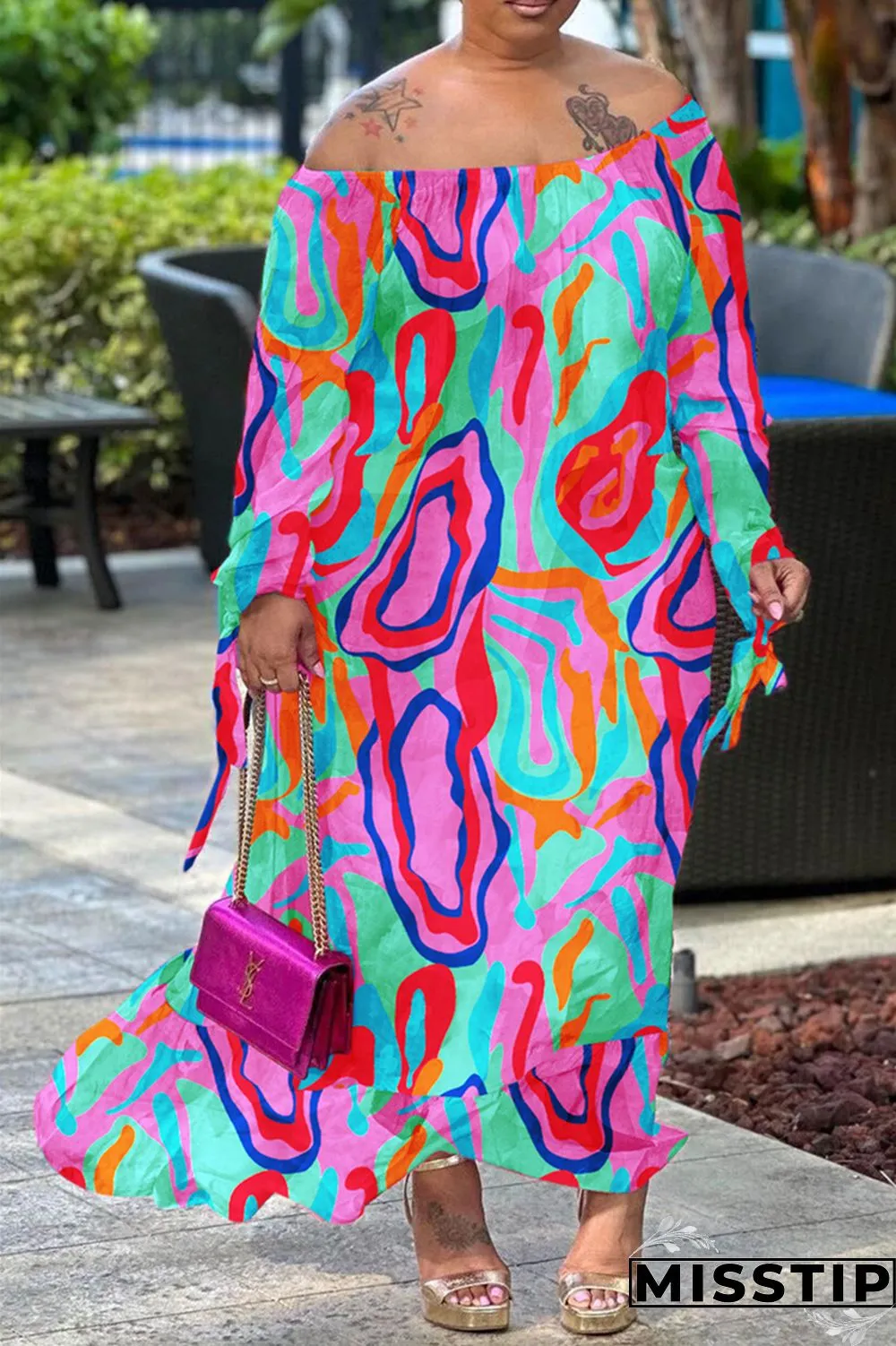 Leopard Print Casual Print Backless Off the Shoulder Long Sleeve Dresses