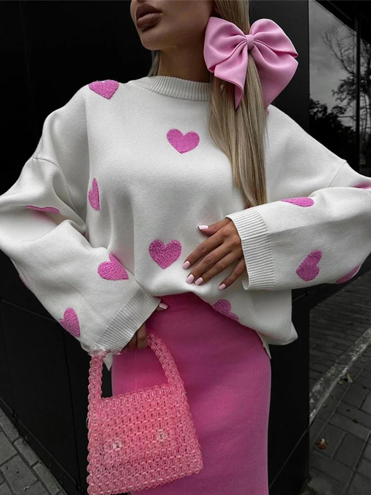 Uveng Uveng And Winter Long-Sleeved Love Sweater Female 2024 Burst Embroidered Loose Knitted Shirt