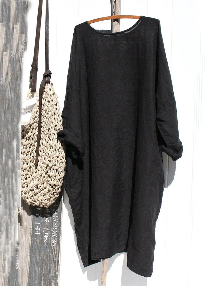 Casual Linen Solid Long Sleeve Knitting Dress