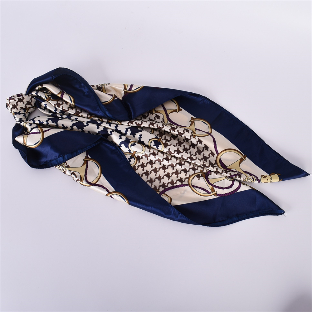 90cm*90cm Satin Big Houndstooth Printed Square Scarfs Navy-vocosishoes