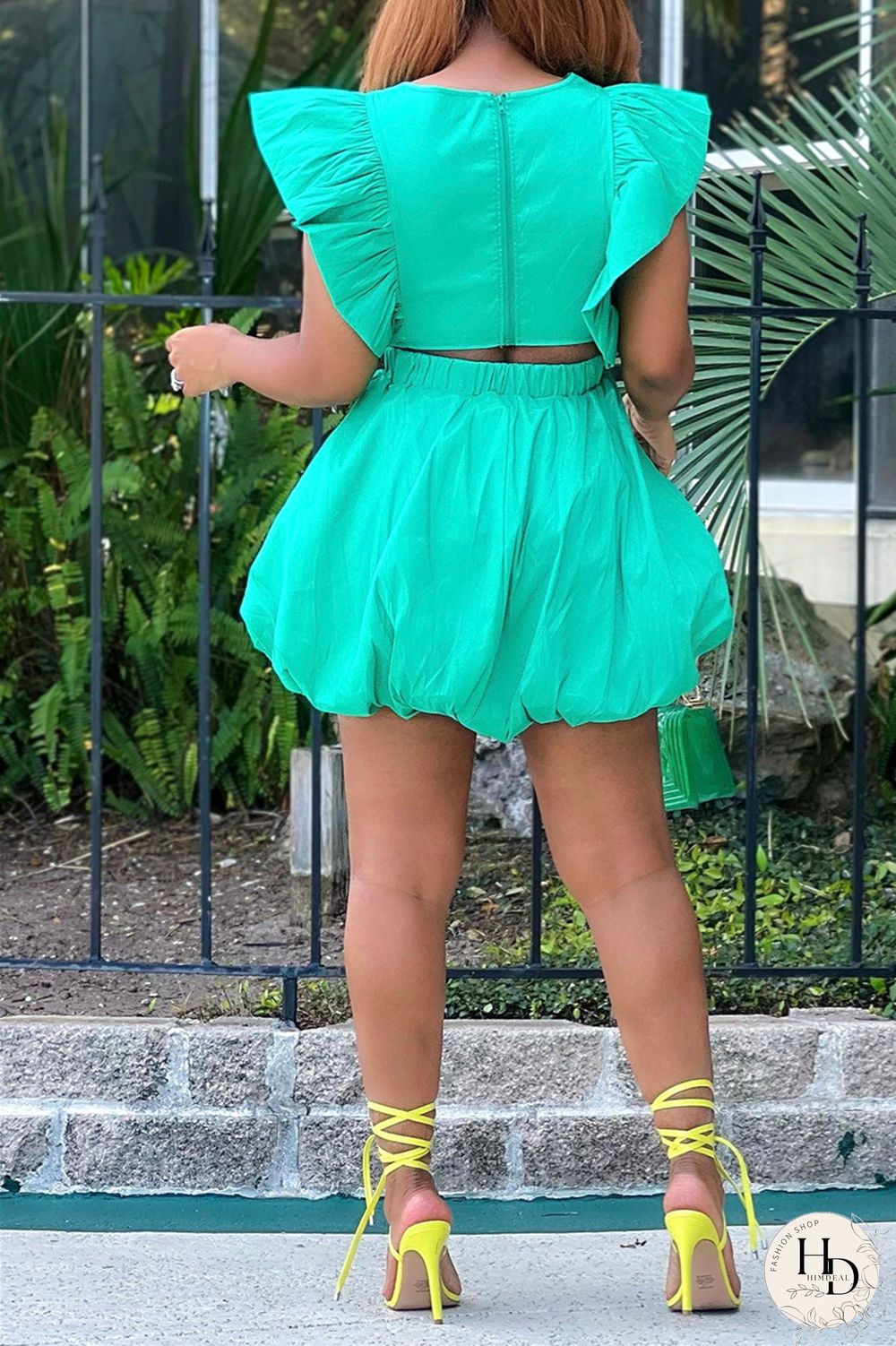 Black Plus Size Casual Sweet Solid Hollowed Out Flounce V Neck Bud