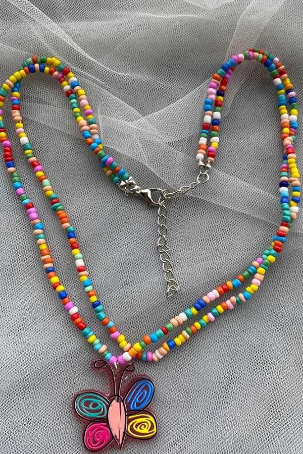 Colorful Beaded Flower Necklace