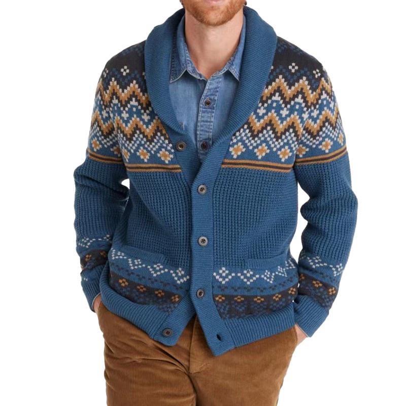 Men's Vintage Lapel Jacquard Long Sleeve Cardigan 74476001Y