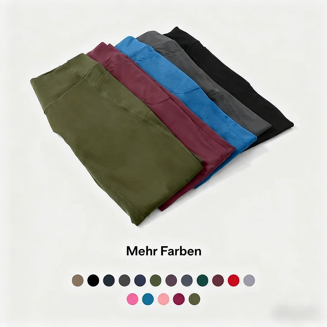 Hochgeschnittene, figurformende Leggings mit Bauchkontrolle und Seitentaschen