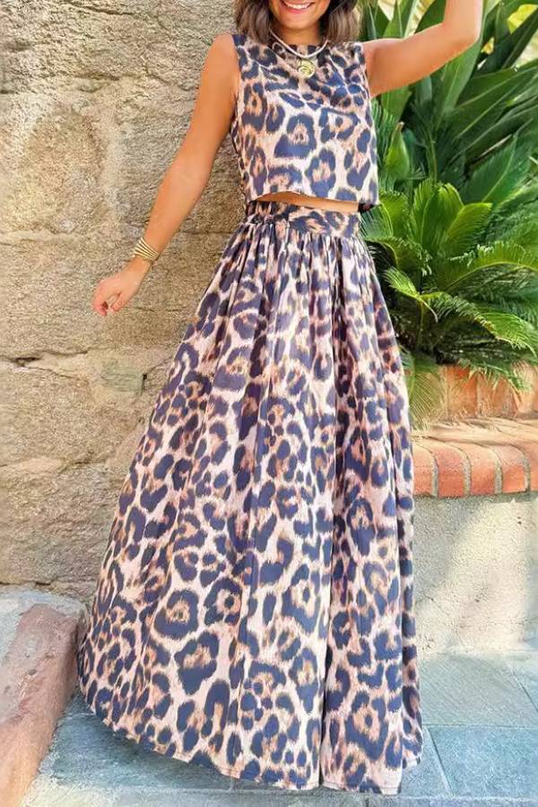 Casual leopard print two piece suit