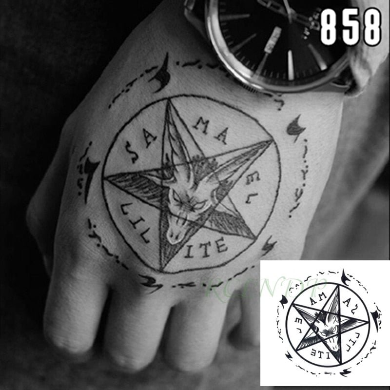 Waterproof Temporary Tattoo Sticker Satan Lucifer Circle Steering Fake Tatto Flash Tatoo Hand back Art Tattoos for Boy Women Men