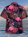Carnival Men's Hawaiian Flamingo Print Casual Cuban Collar Short Sleeve Shirt