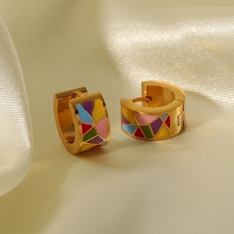1 Pair IG Style Color Block Epoxy Plating 201 Stainless Steel 18K Gold Plated Earrings