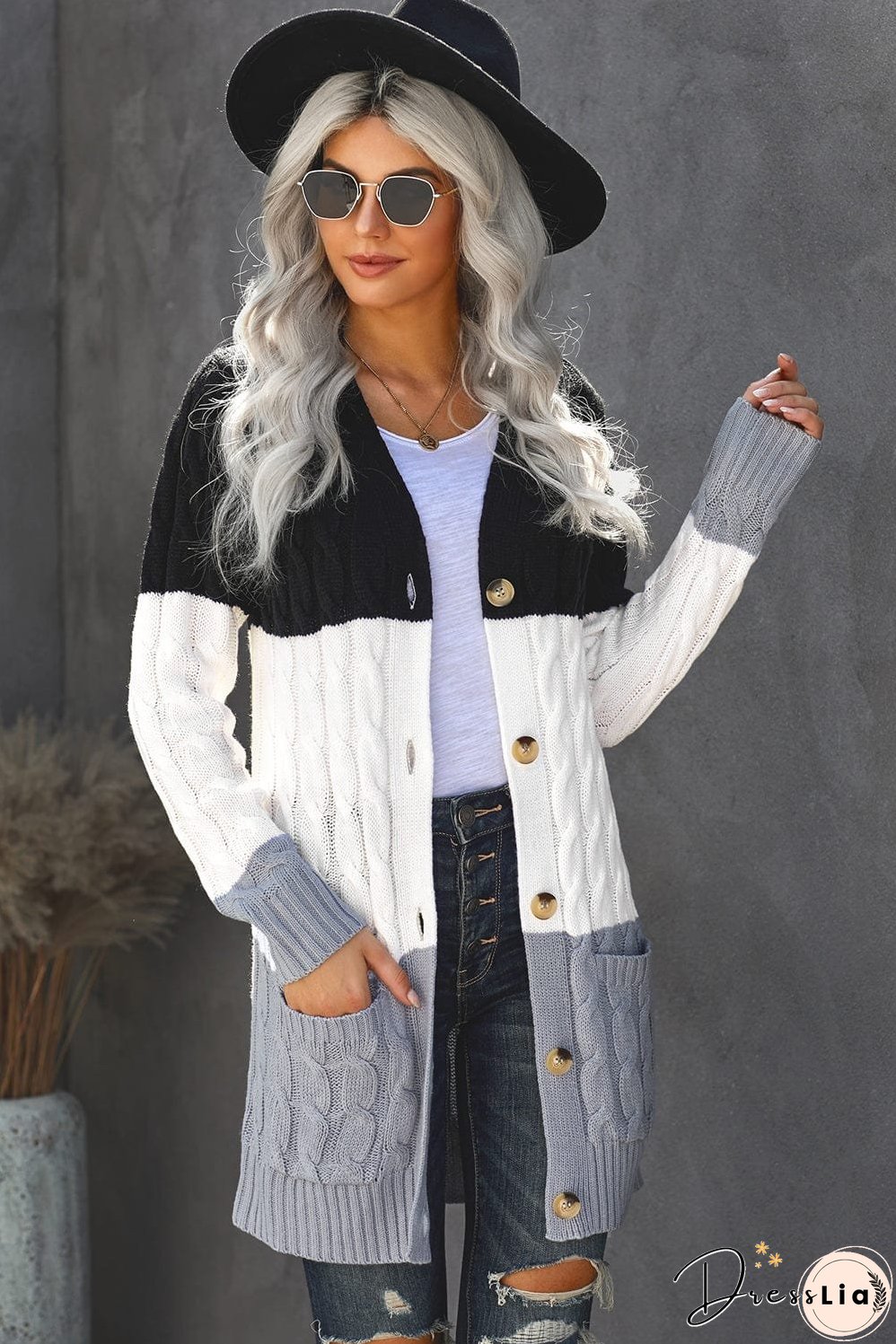 Cozy Cable Knit Button-Front Long Sleeve Cardigan