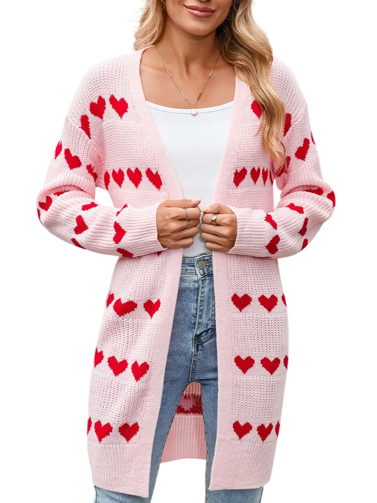 Athvotar Athvotar And Winter New Valentine's Day V Word Love Lasce Knitted Cardigan Coat Sweater Woman
