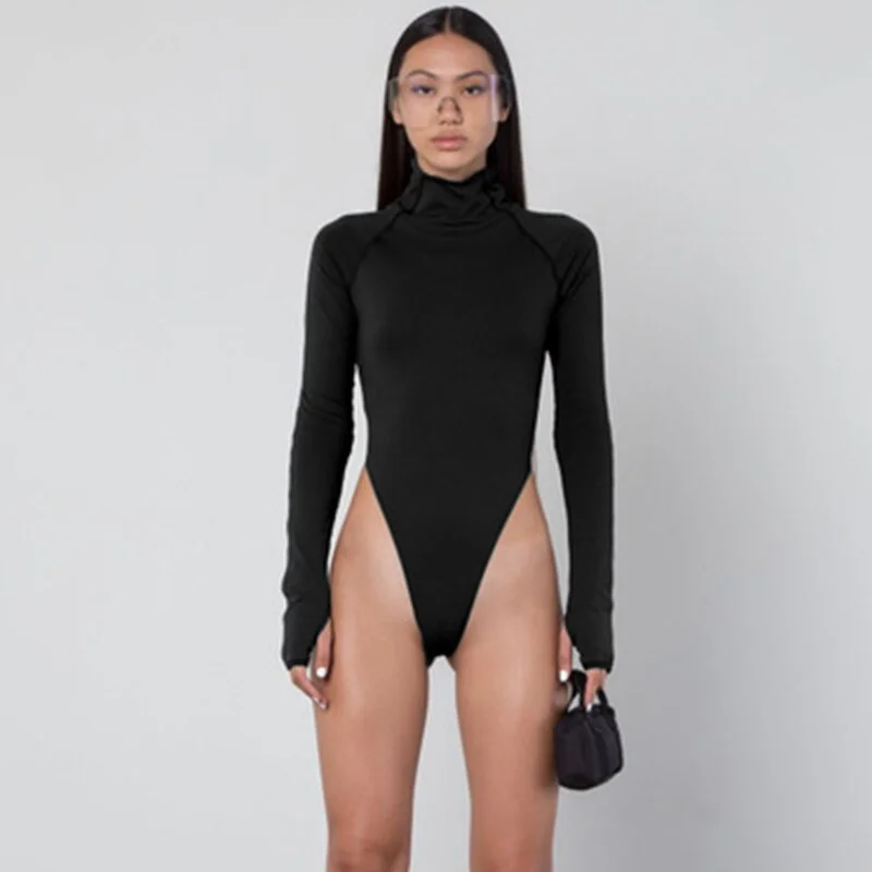 women bodysuit fashion casual slim fit body clothes tops catsuit long sleeve high neck neon bodycon sexy Christmas autumn winter
