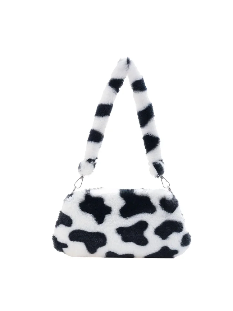 Portable Plush Shoulder Handbag Women Animal Print Underarm Bag Purse (5)