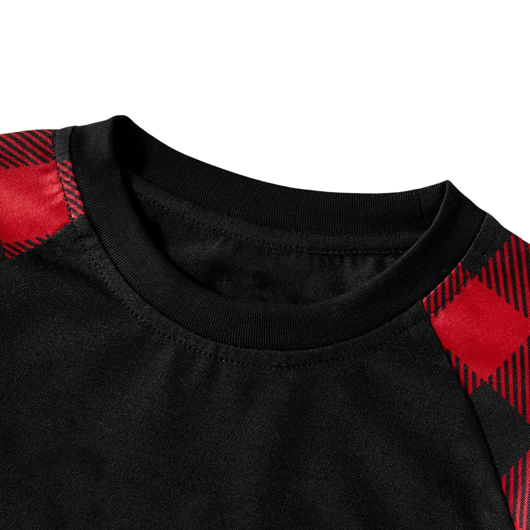 Santa Hat and "2024 Family Christmas" Text Print Black & Red Plaid Christmas Matching Pajamas