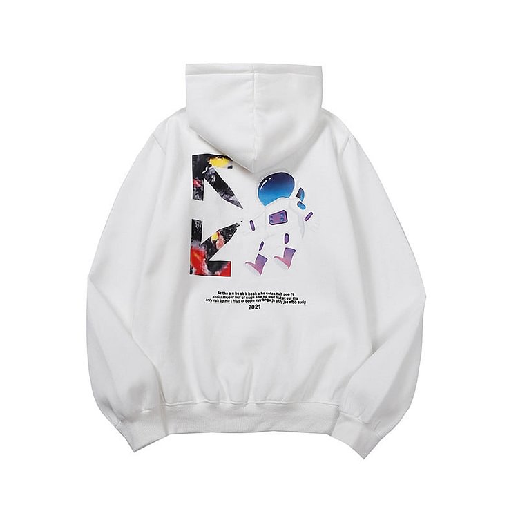 Off White Hoodie Autumn and Winter Cartoon Astronaut Arrow Velvet Padded Hooded Sweatshirt Men and Women Same Style