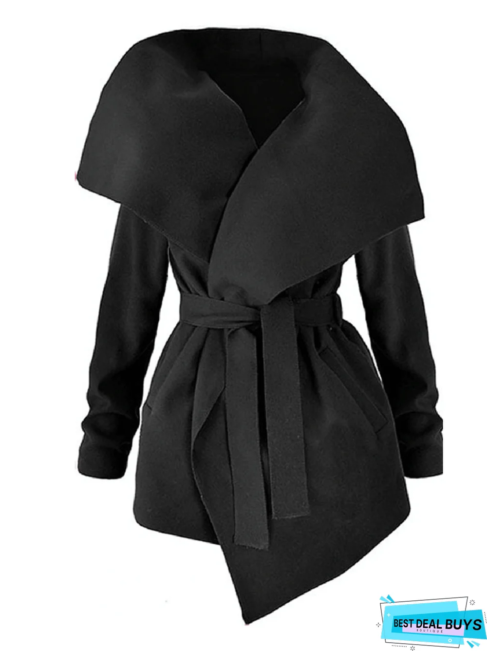 Casual Lace-Up Lapel Outerwear with Belt