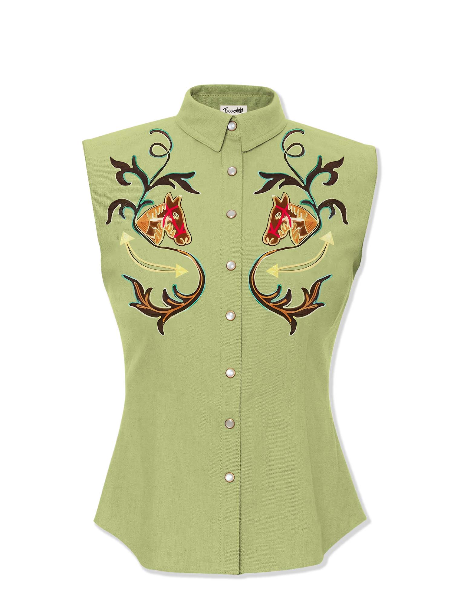Western Vintage Flower And Horse - Women‘s 100% Cotton Sleeveless Shirt