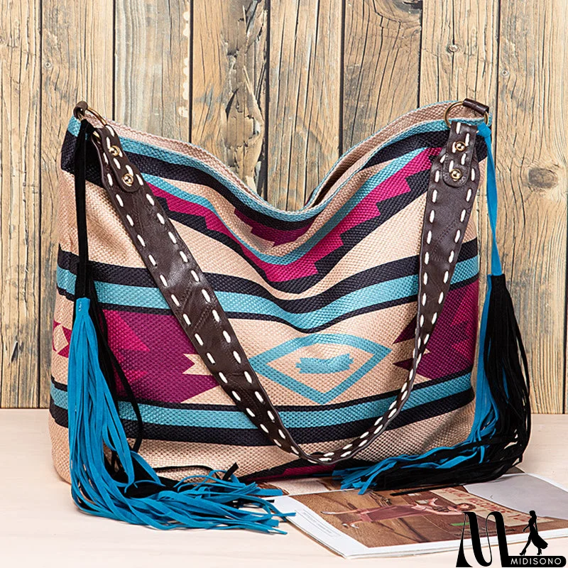 MidiSono - Casual College Color Block Tassel Bags