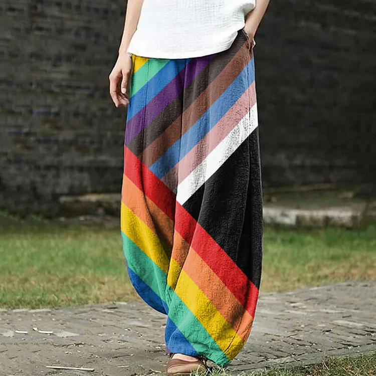Rainbow Stripes Lgbt Art Print Casual Pants