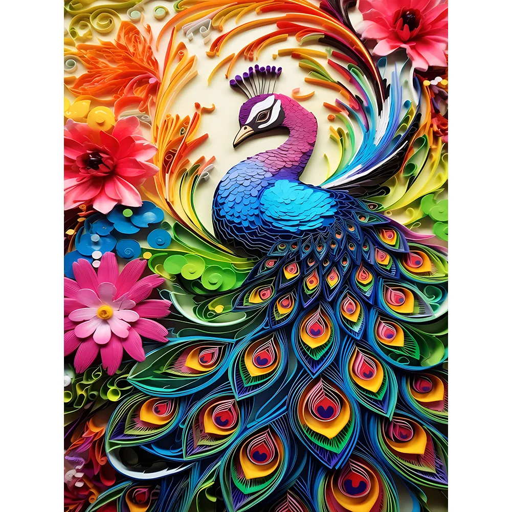 Full Round Diamond Painting - Paper Art Peacock(Canvas|30*40cm)