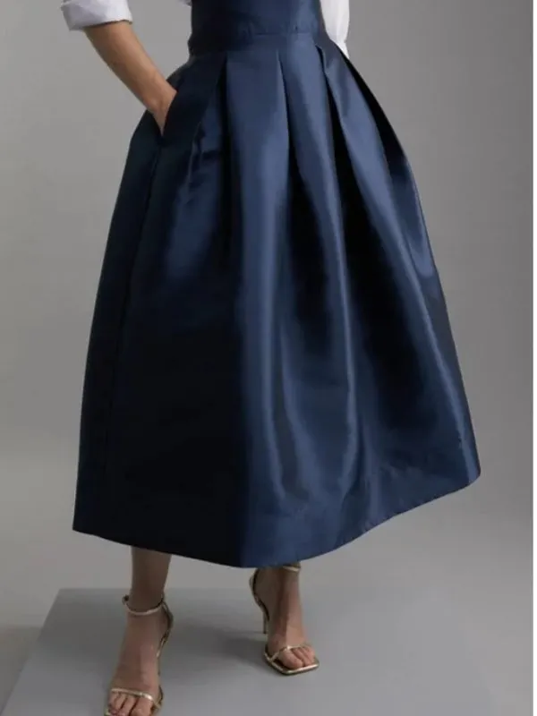 A-Line High Waisted Pleated Solid Color Zipper Skirts Bottoms