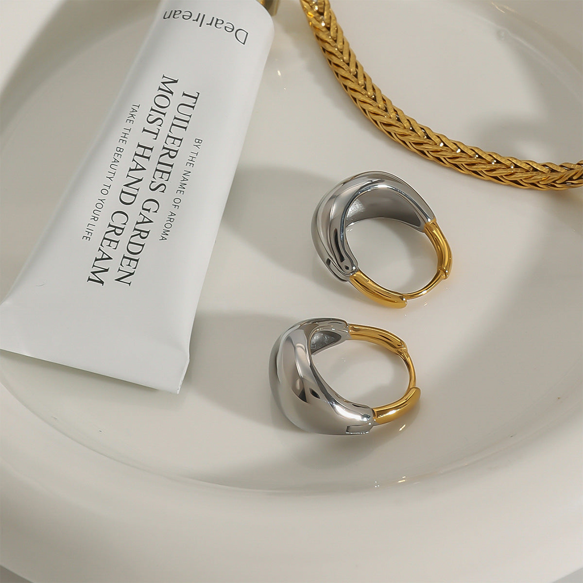 Jie Ding Stainless Steel Color Matching Geometric Earrings Niche Earrings Titanium Steel Earrings Earrings