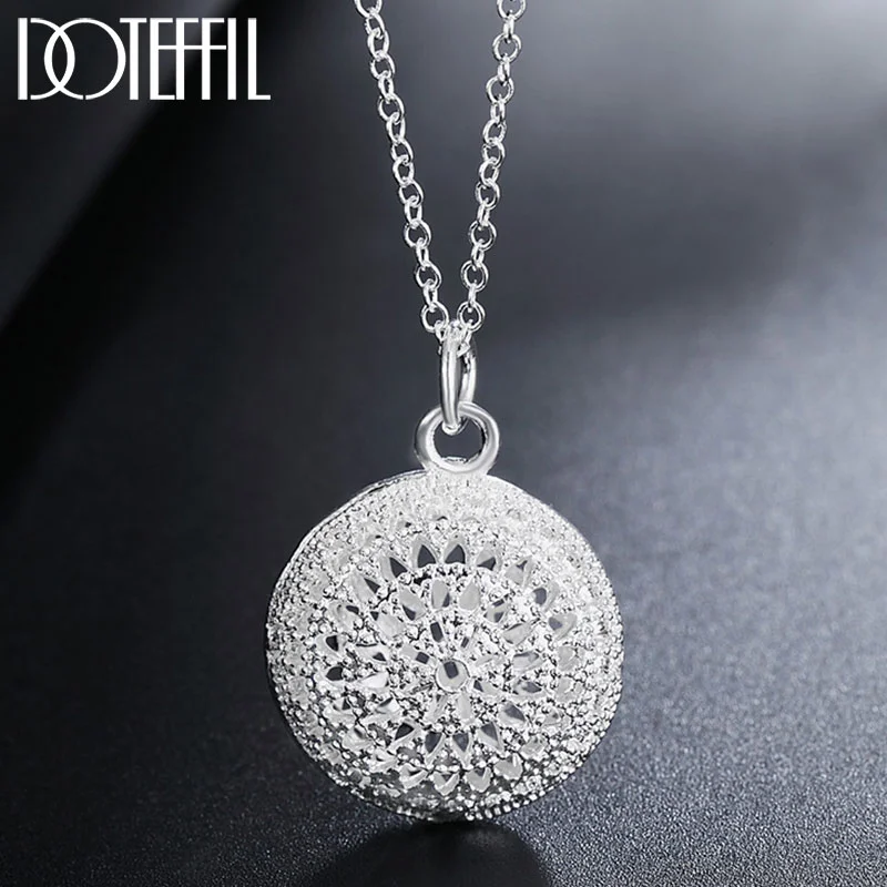 DOTEFFIL 925 Sterling Silver 18 Inch Hollow Round AAA Zircon Pendant Necklace For Women Jewelry