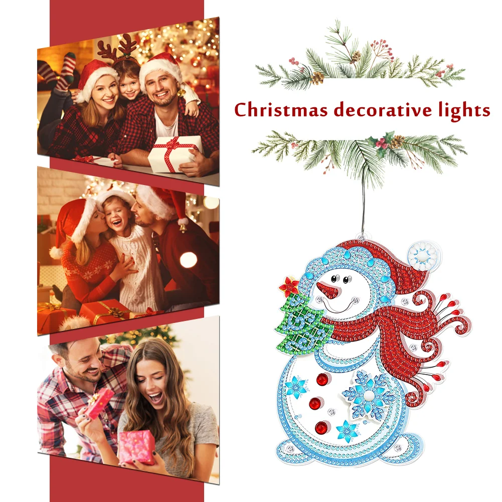 DIY Christmas Snowman Single Sided Special Shape Diamond Art Hanging Lamp Diamond Art Handmade Craft(Without Battery)