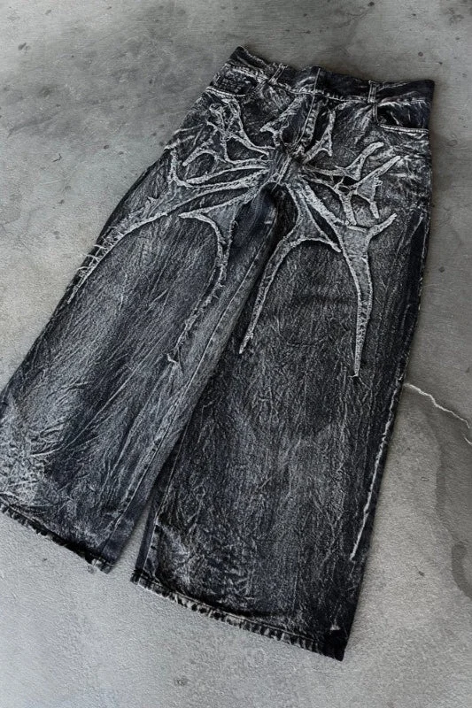 Ghost Spider Embroidered Patch Gothic Baggy Pants