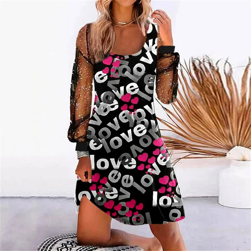 Women Elegant V Neck Mesh Long Sleeve Party Dress Spring Autumn Sexy Lace Patchwork Slim Mini Dress Vintage Femme Dress Vestidos
