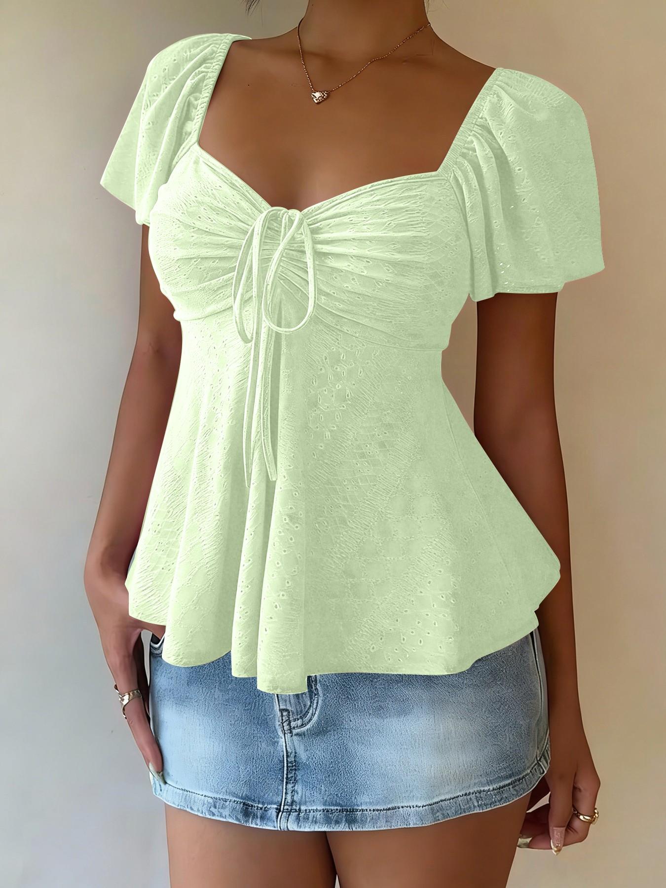 Women's Sweet Cute Style Breathable Lightweight Short Sleeve Top Blouse for Daily, Everyday Wear, Summer Casual Wear, Comfortable and Stylish Shirts Women's Sweet Cute Style Breathable Lightweight Short Sleeve Top Blouse for Daily, Everyday Wear, Summer Casual Wear, Comfortable and Stylish Shirts