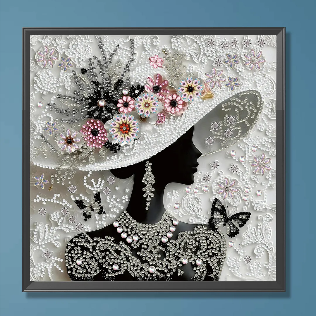 Floral Hat Silhouette Special Shaped 5D DIY Partial Drill Diamond Painting Kits for Adults Beginners Home Decor Diamonds Dots Gem Art Kits Diamond Art Kit 11.81 X11.81inch