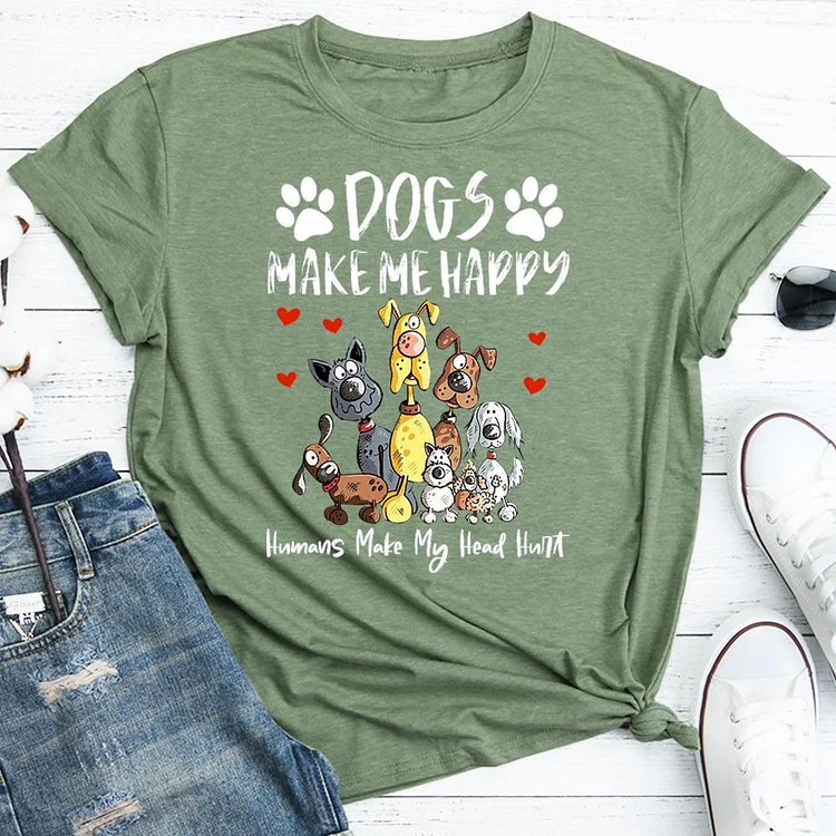 Dogs Make Me Happy Pet Animal Lover T-shirt Tee -07562-CB